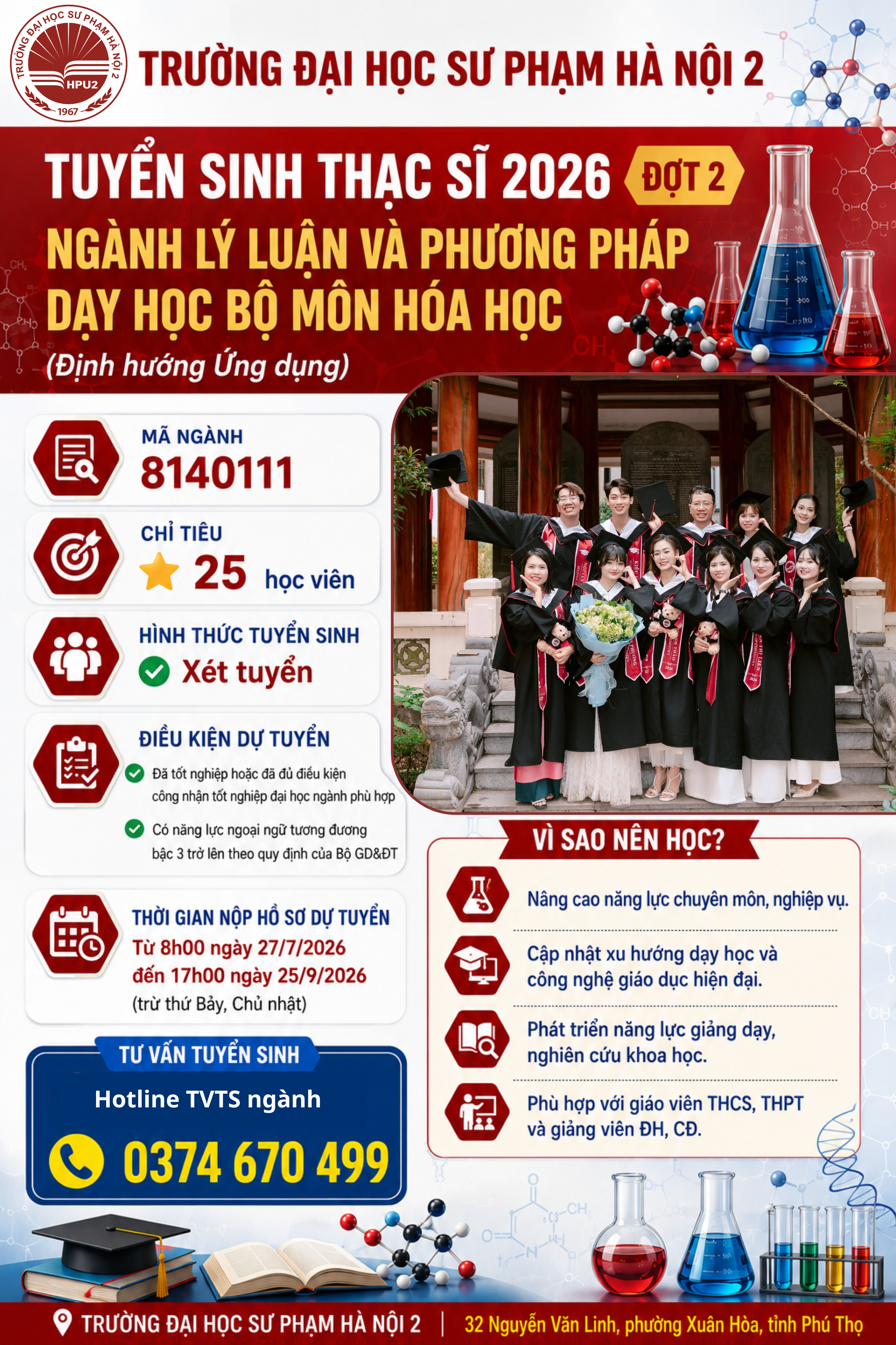 Tuyển sinh thạc sĩ đợt 2 năm 2026 - Ngành Lý luận và phương pháp dạy học bộ môn Hóa học 